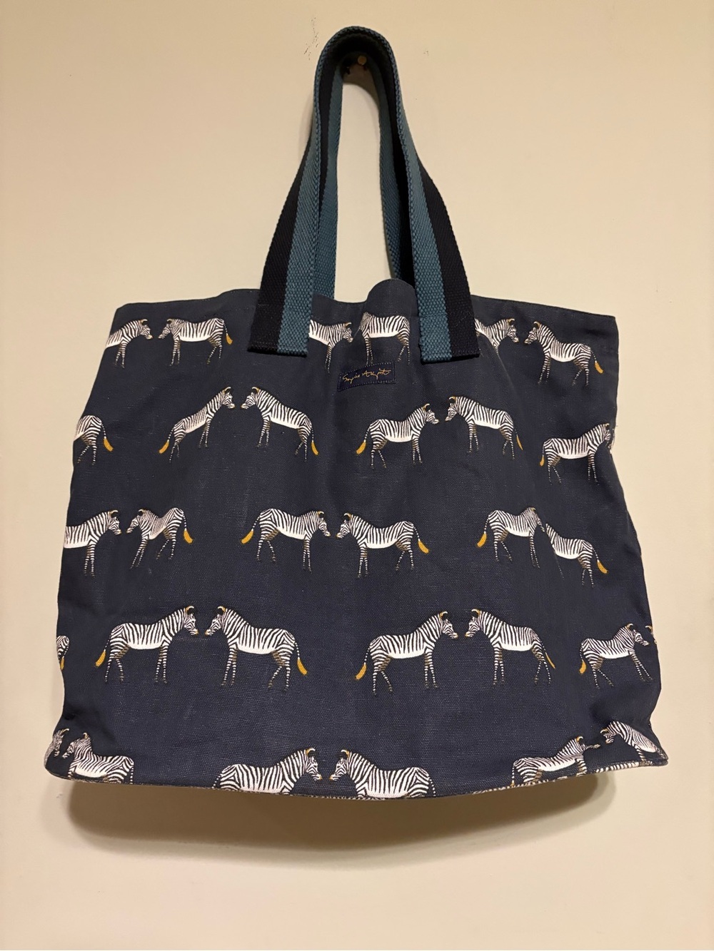 Navy Zebra Print Shoulder Tote Bag